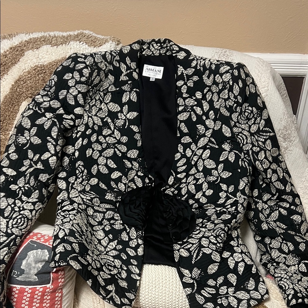 Armani Collezioni Black and White Leaf Blazer